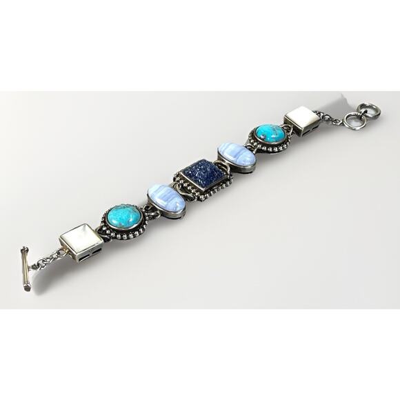Whitney Kelly Sterling Silver Multi Gemstone Turquoise Lapis MOP Bracelet- 51.8g - Picture 3 of 16